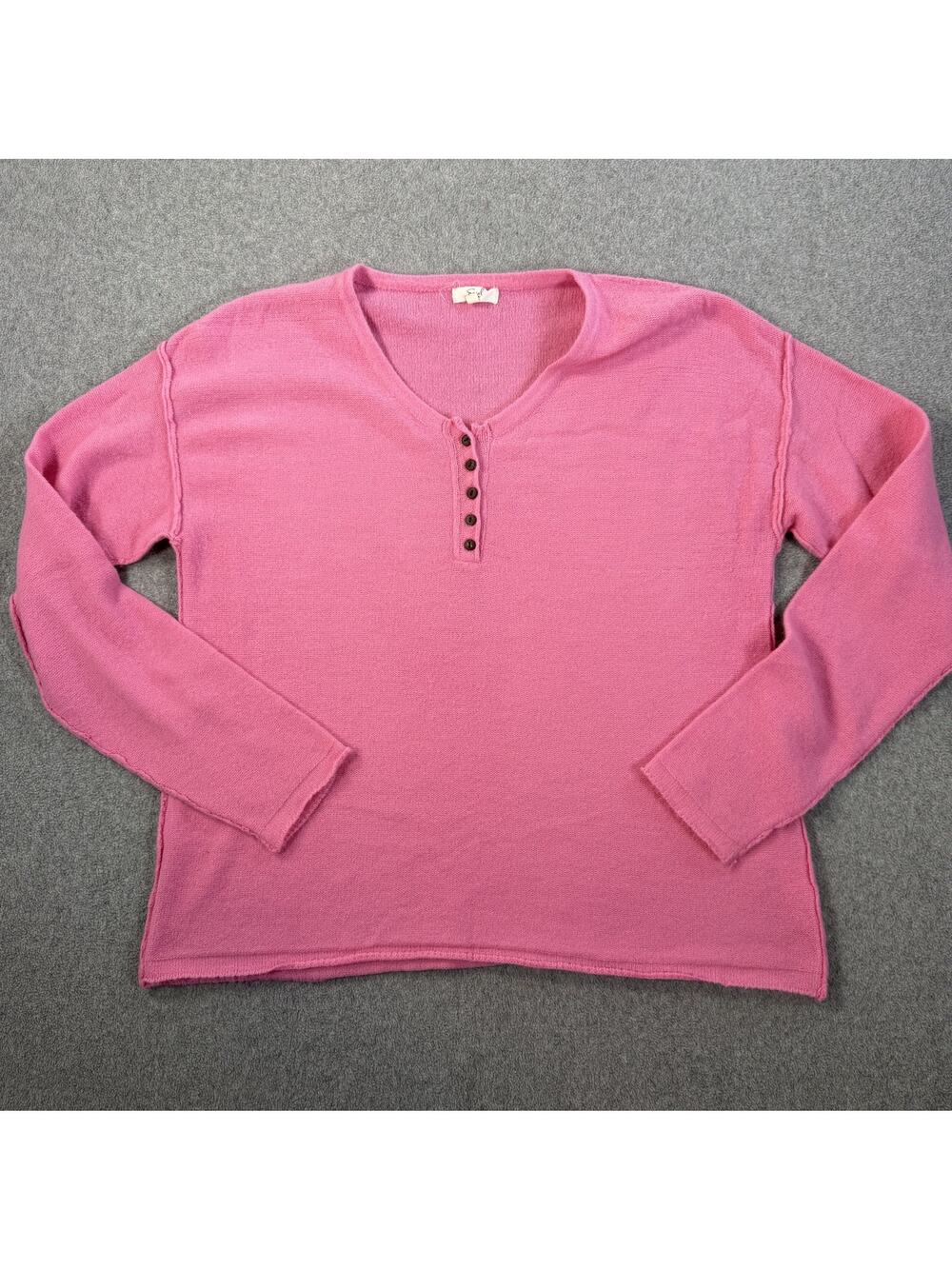 Easel Los Angeles Women's Medium Pink Henley V-Neck Long Sleeve Sweater Knit